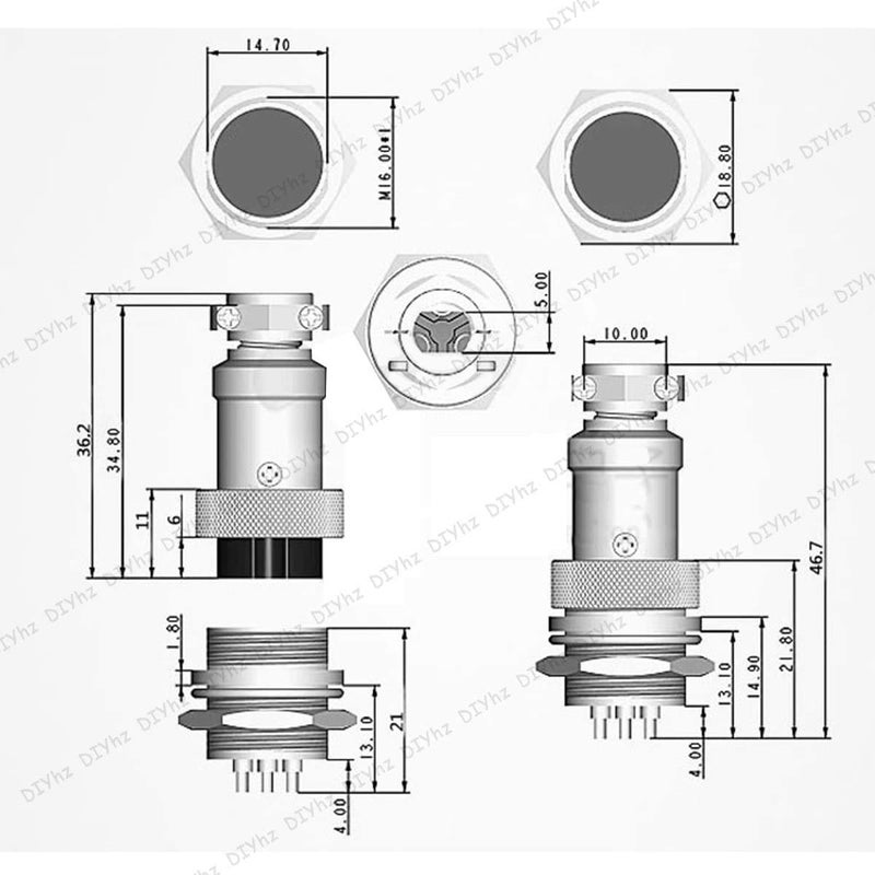 DIYhz GX16 3 Pins Panel Metal Mount Circular Metal Aviation Connector Adapter Male Female Plug Socket with Waterproof Cap (10 Pcs) - Image 3